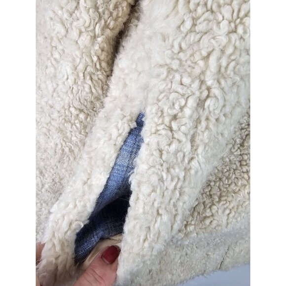 Pendleton Women's Jacket Size Small Beige Sherpa Blue Plaid Coat Full Zip - Picture 8 of 14